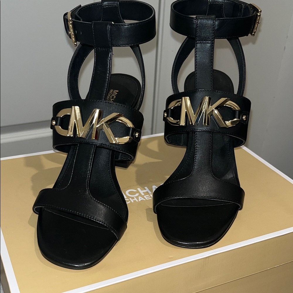 Michael Kors Black Sandals with Gold Logo